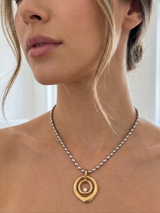 Jewelry - ​Gold & Silver Spiral Circle Pendant Necklace Clear Rhinestone